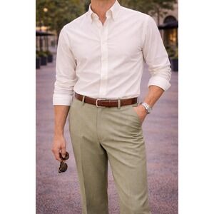 Vintage Sears Perma-Prest Green Straight Leg Trousers Mens Trim Reg 37 x 30